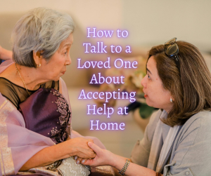 Daughter talking with her elderly mother about home care