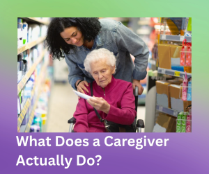 Caregiver helping senior in the store